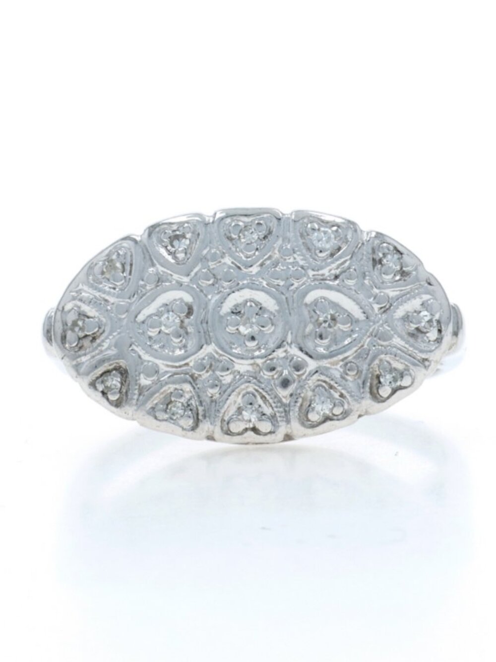 White Gold Diamond Vintage Cluster Ring - 14k Single Hearts